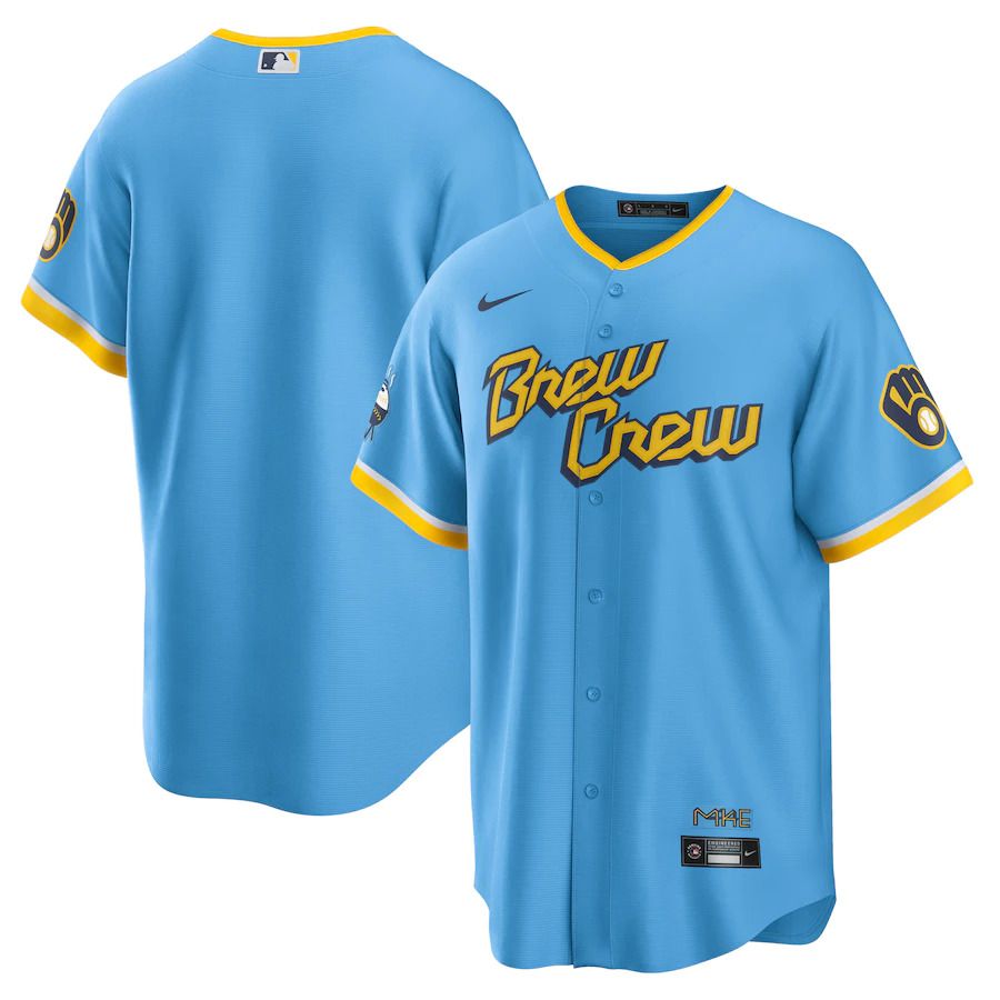 Custom Men Milwaukee Brewers Blank Nike Powder Blue 2022 City Connect Replica Team MLB Jersey->customized mlb jersey->Custom Jersey